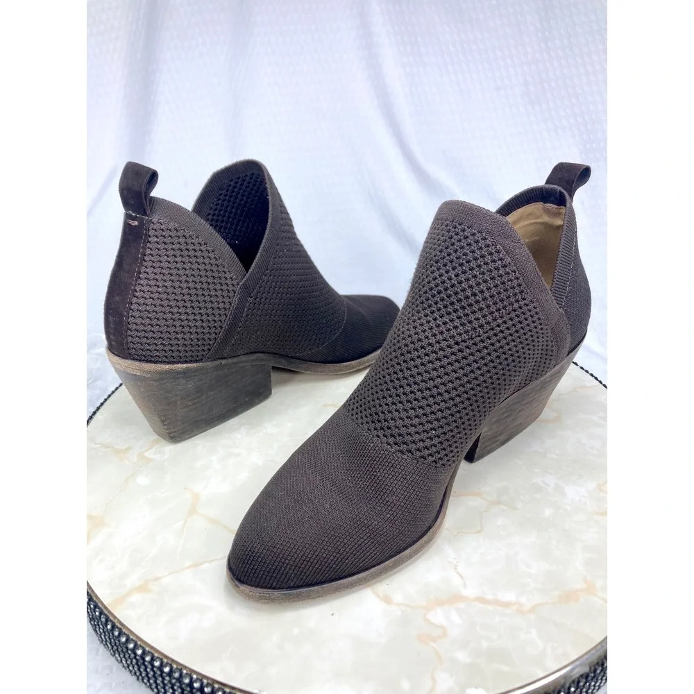 Eileen Fisher Joss Knit Ankle Booties Womens Sz 8.5 Brown Pointed Toe Block Heel